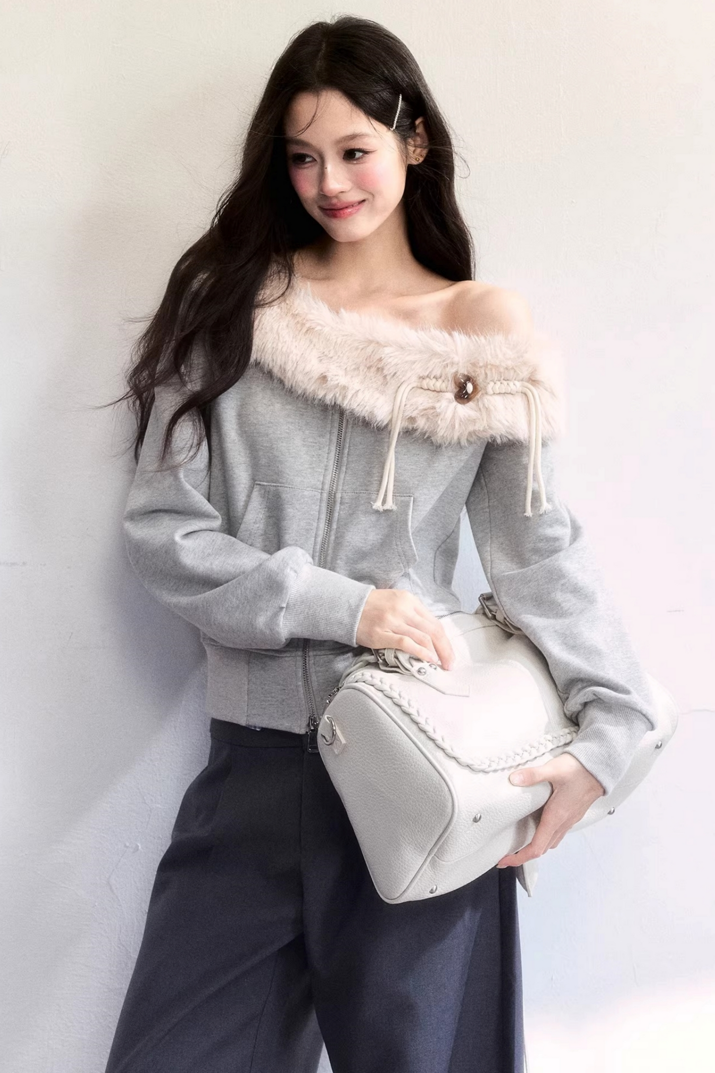 Mist Gray Off-Shoulder Jacket