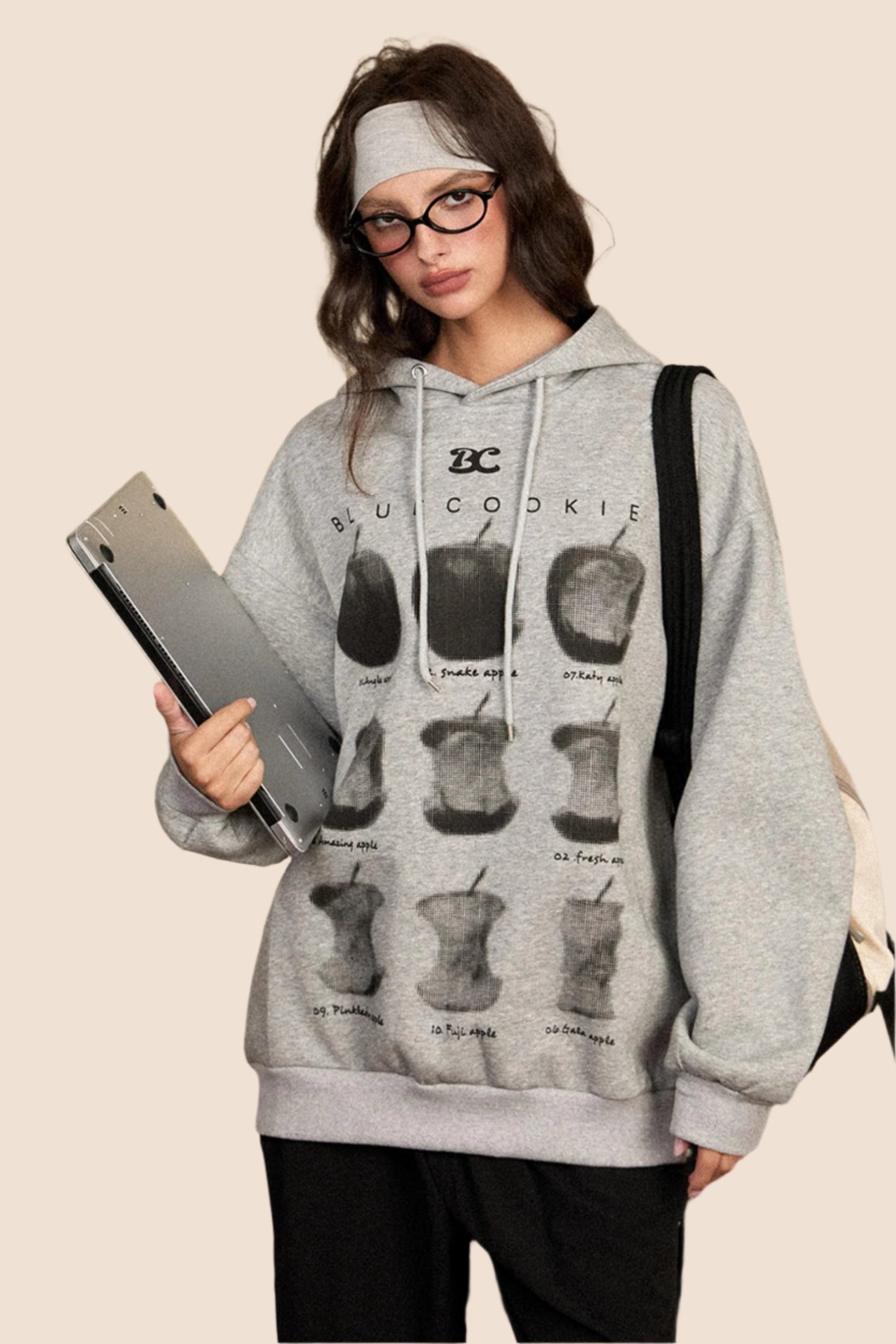 Retro Gray Hooded Pullover Sweatshirt