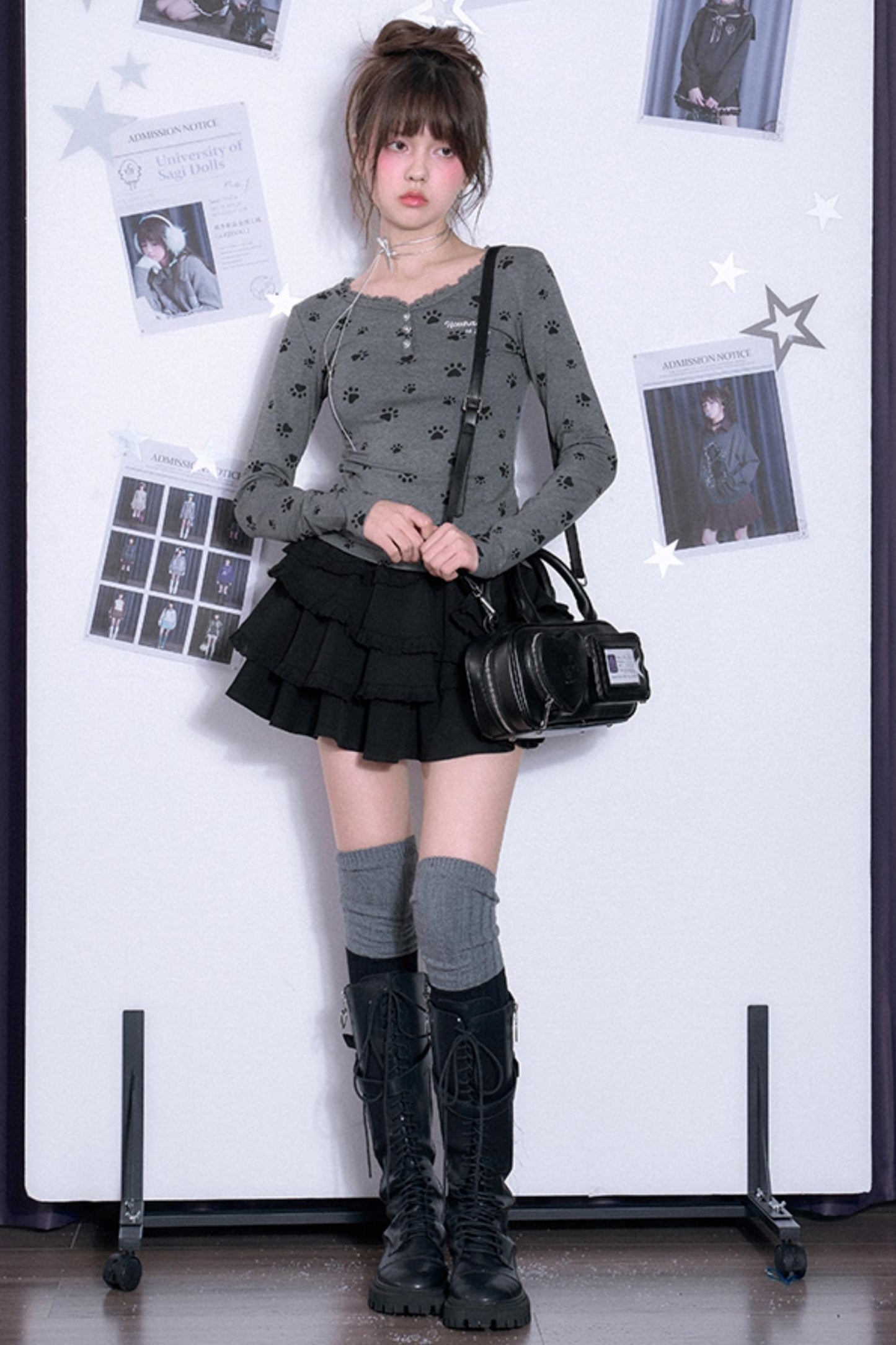 달콤한 강아지 프린트 V넥 티셔츠 