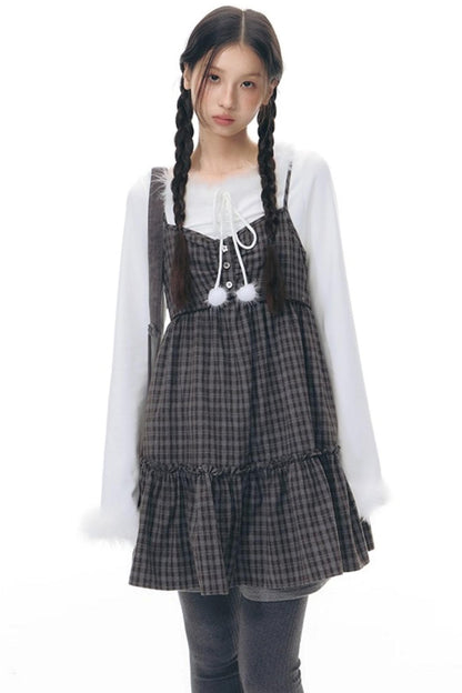 Plaid Ruffled Camisole Dress