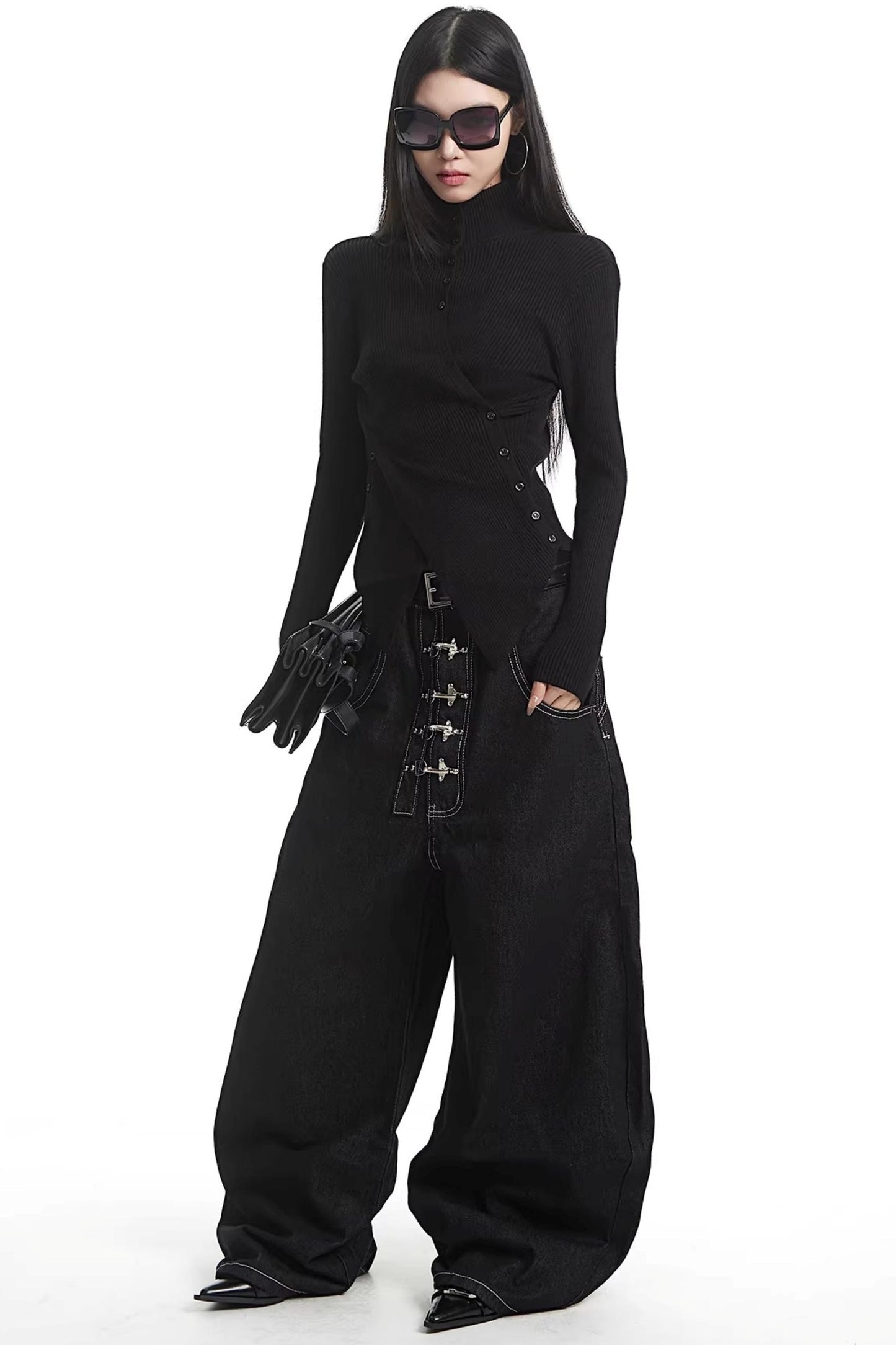 Black Half-High Collar Knit Sweater