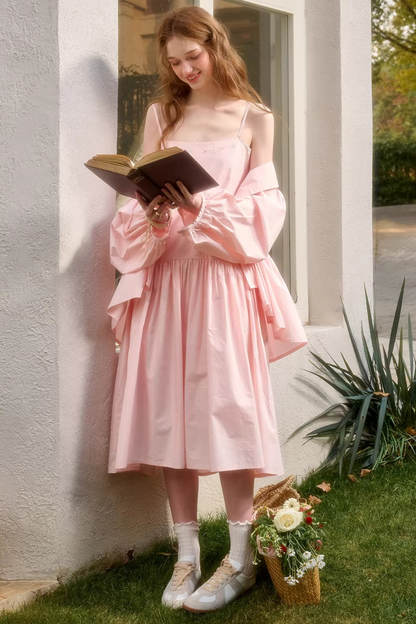 베이비 핑크 코튼 드레스 셋업