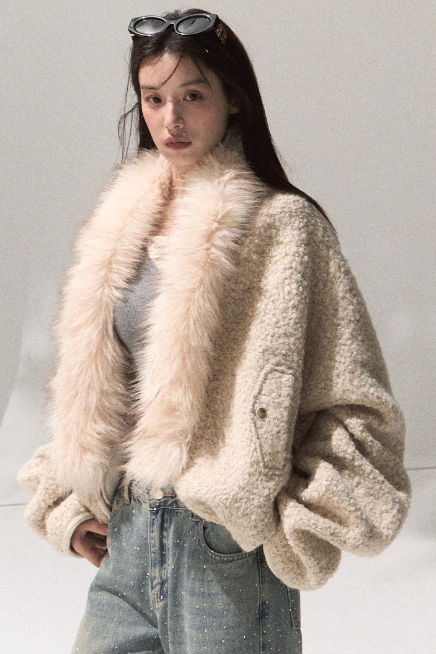 Skin Lace Wool Knit Sleeve Sweater Top