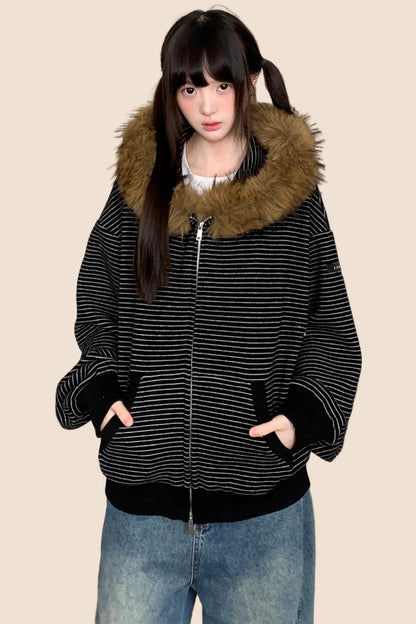 Vintage Striped Hooded Jacket