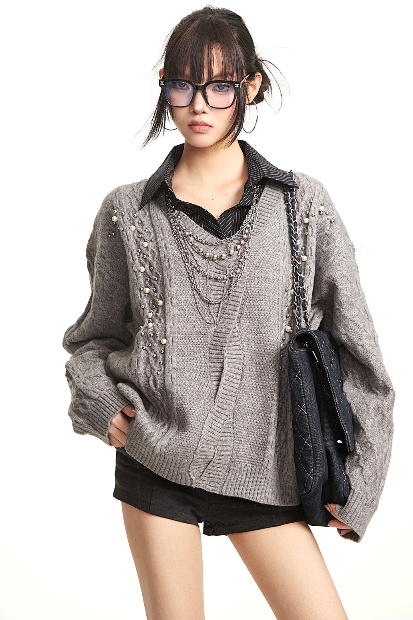 Vintage Gray V-Neck Top