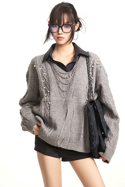 Vintage Gray V-Neck Top