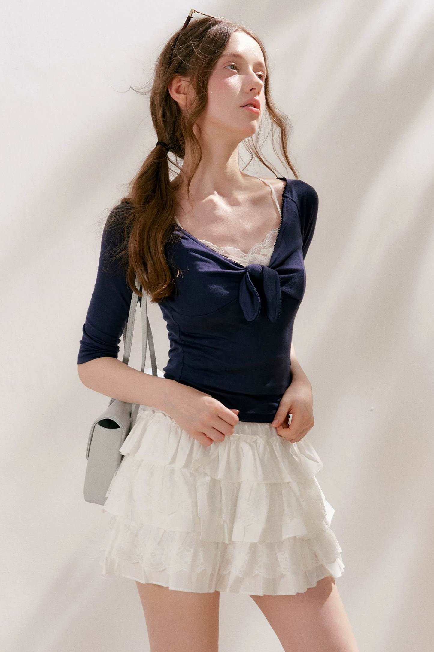 French Wave Lace Bow Blouse