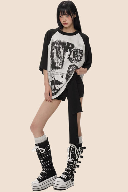 Street Black & White Graffiti Print Top