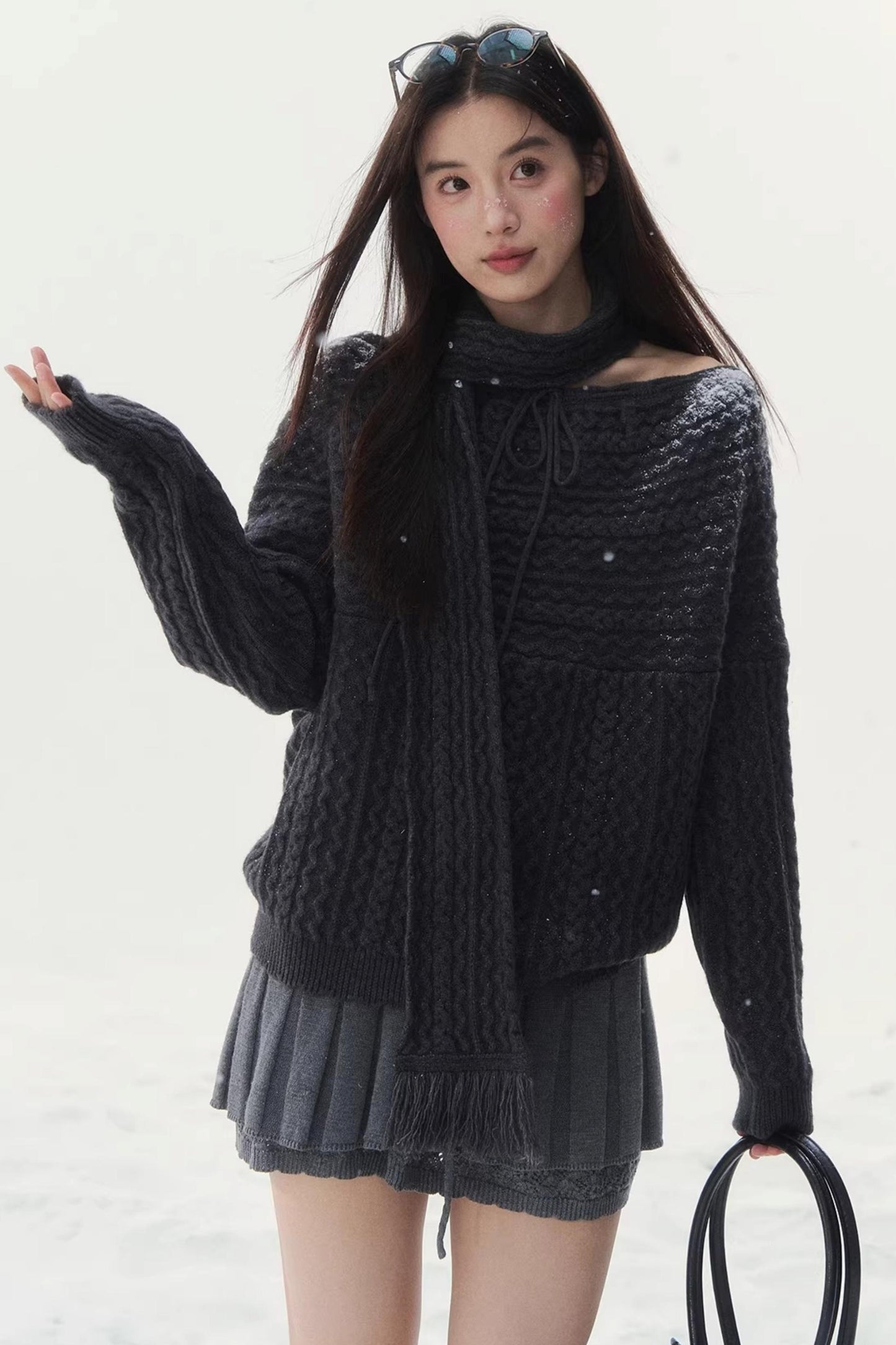 Vintage Twist Knit Off-Shoulder Sweater
