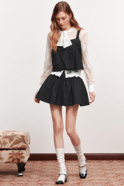 Pleated Sleeveless Black Top