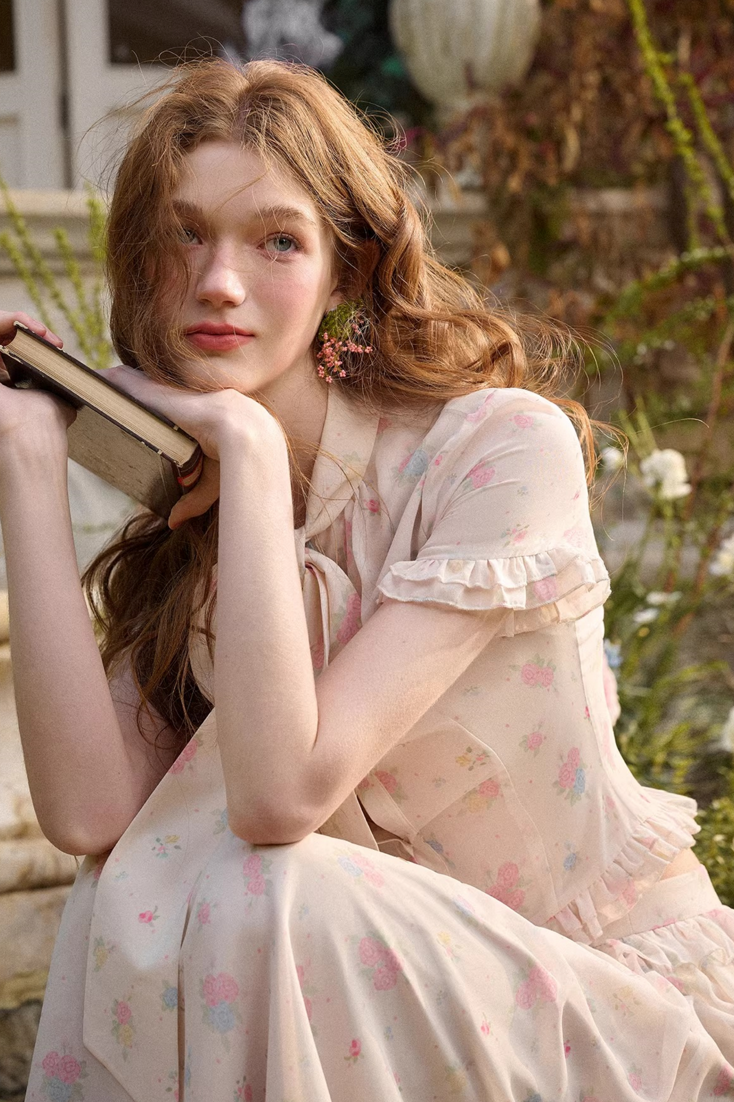 Mediterranean Print Chiffon Skirt Set-Up