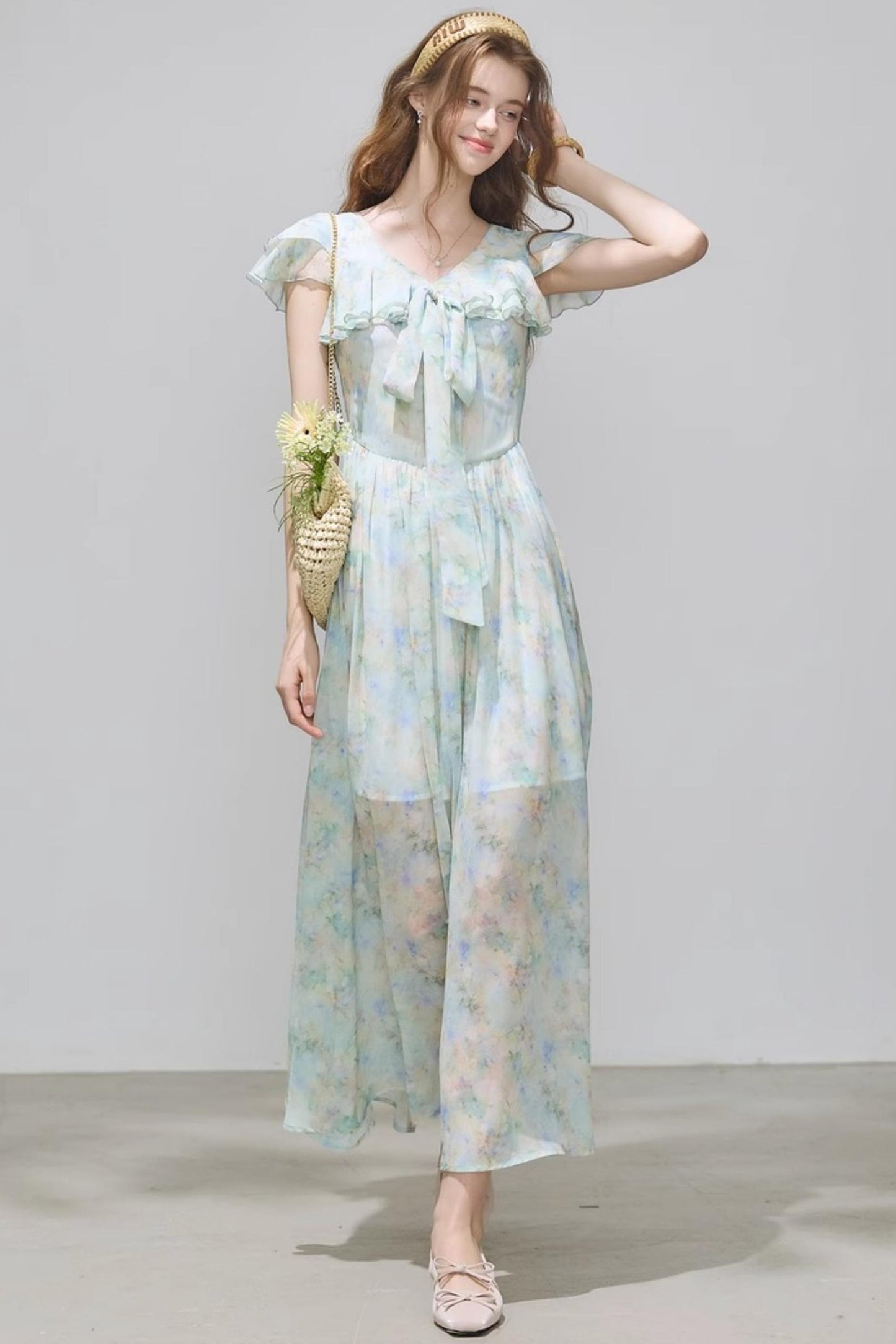 Slim V-Neck Ruffle Dress