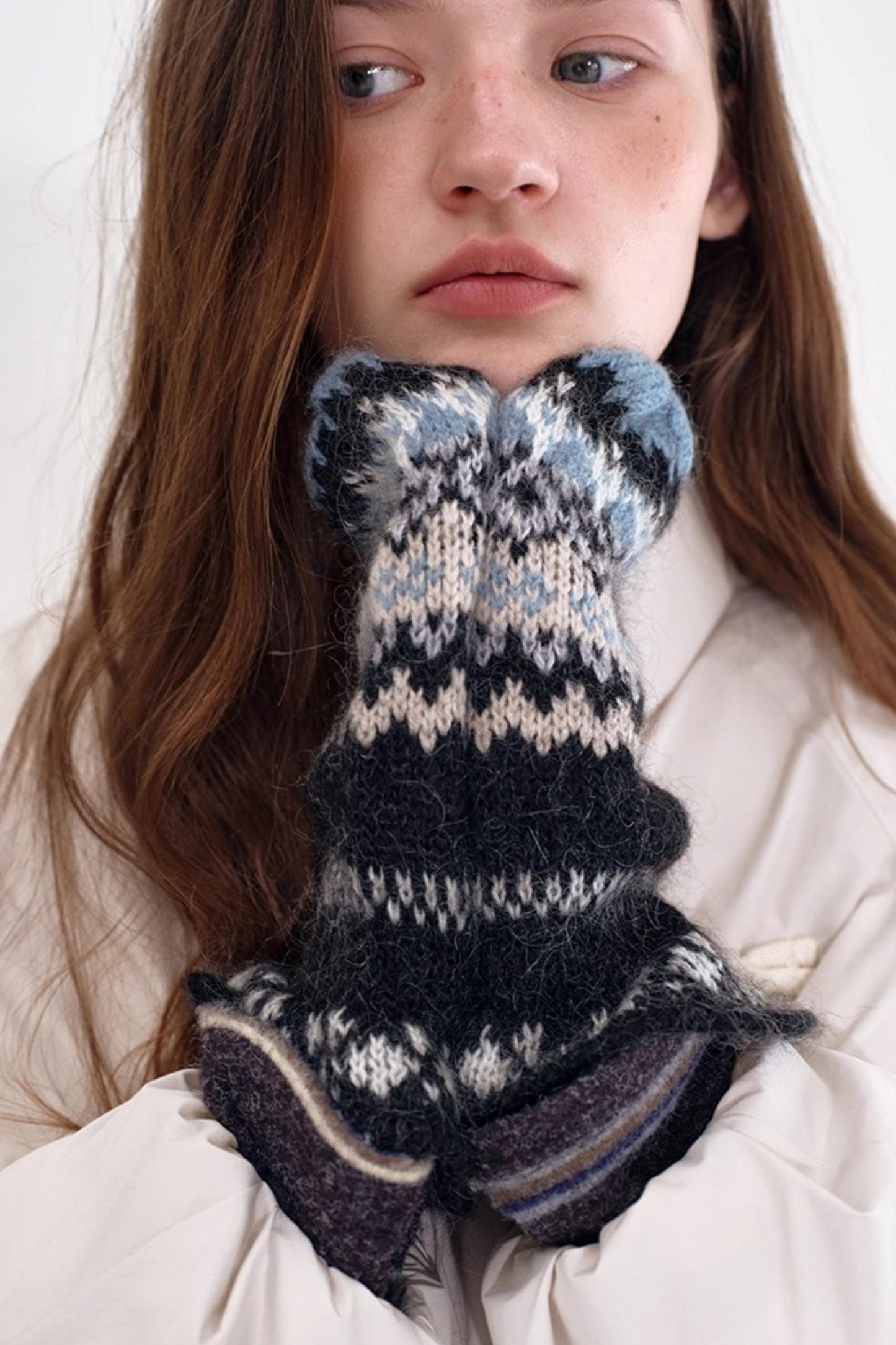Mohair Fair Isle Knit Gloves