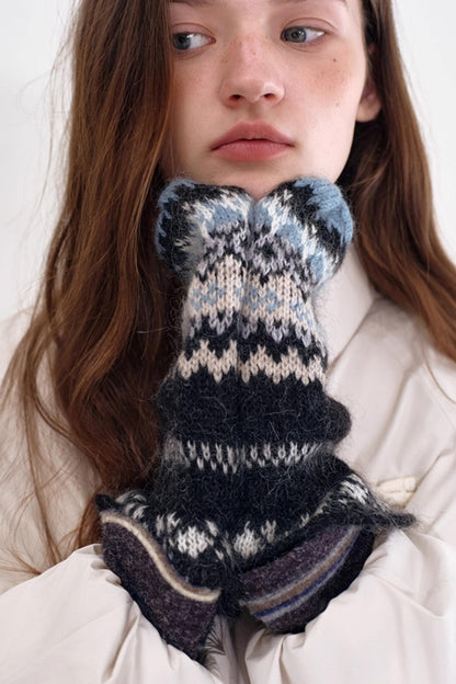 Mohair Fair Isle Knit Gloves