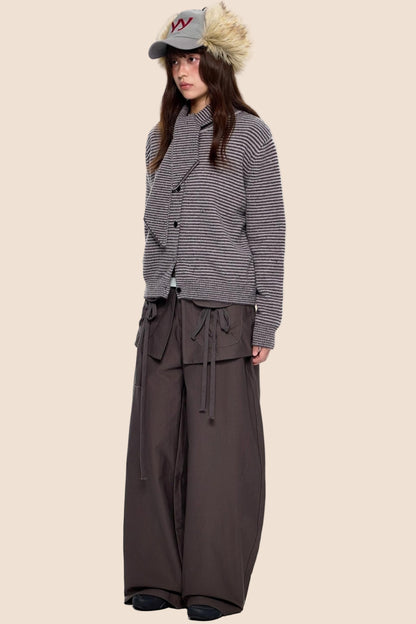 Lazy Striped Knit Cardigan Sweater