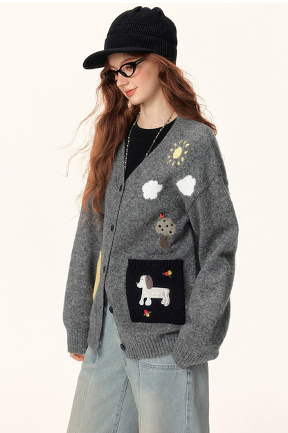 Jacquard V-Neck Cardigan Sweater