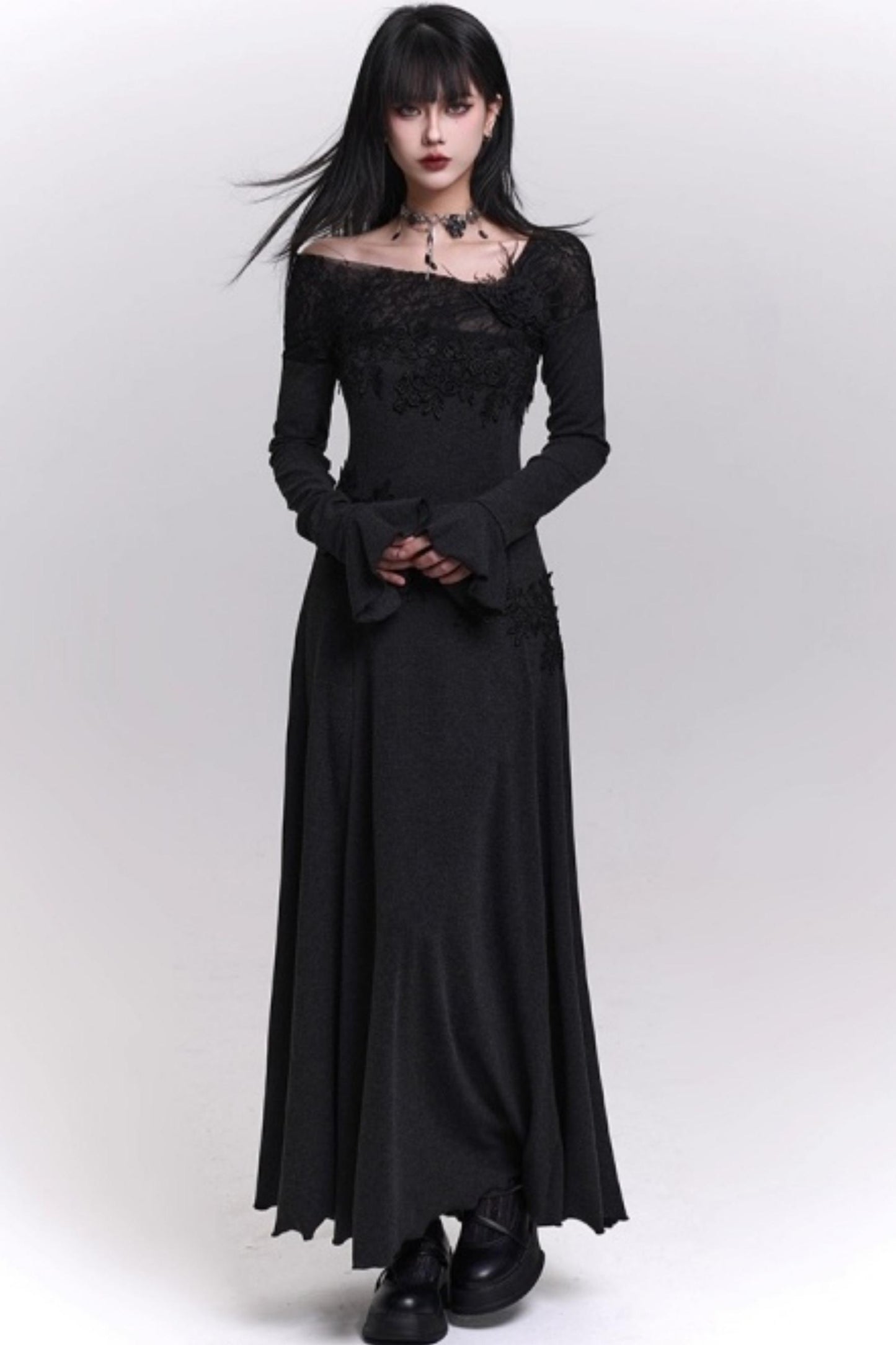 Gray Off-Shoulder Knitted Dress