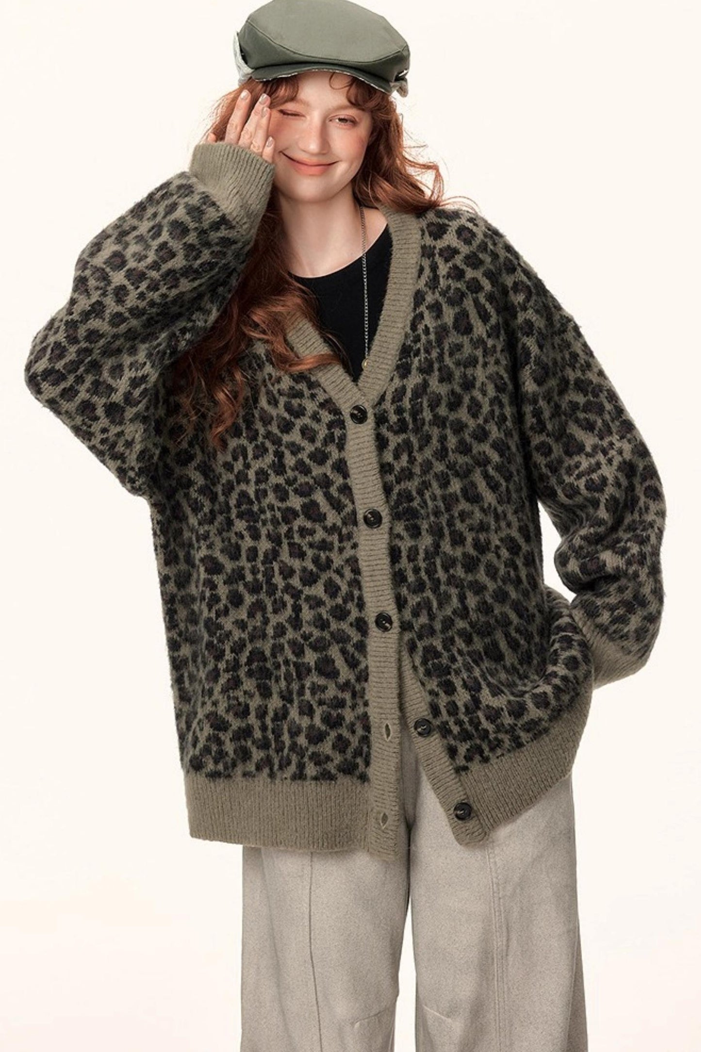 Leopard Print Jacquard Cardigan