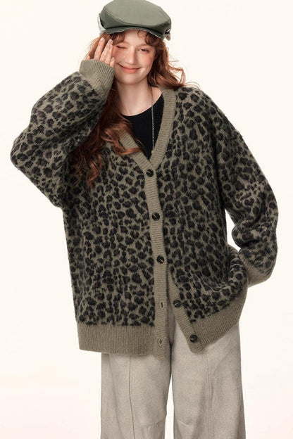 Leopard Print Jacquard Cardigan