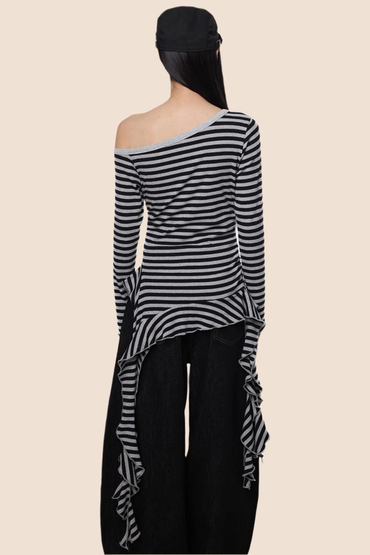 Tassel Detail Slanted Shoulder Top