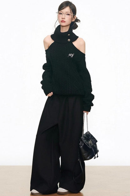 Black Wide-Leg Suit Pants