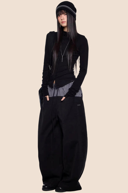 Plaid Patchwork Wide-Leg Pants