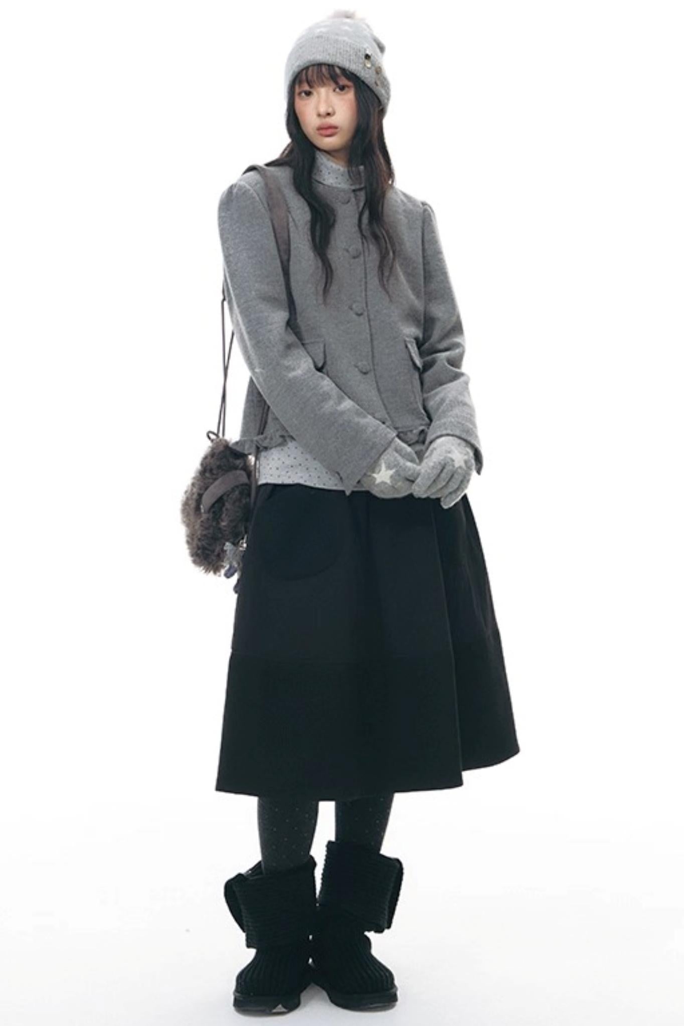 Knitted Scarf Collar Jacket Set-Up