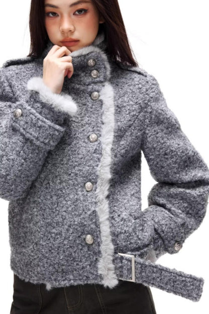 Retro Plush Patchwork Woolen Coat