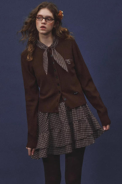 Plaid Melard Knit Top Skirt Set-Up