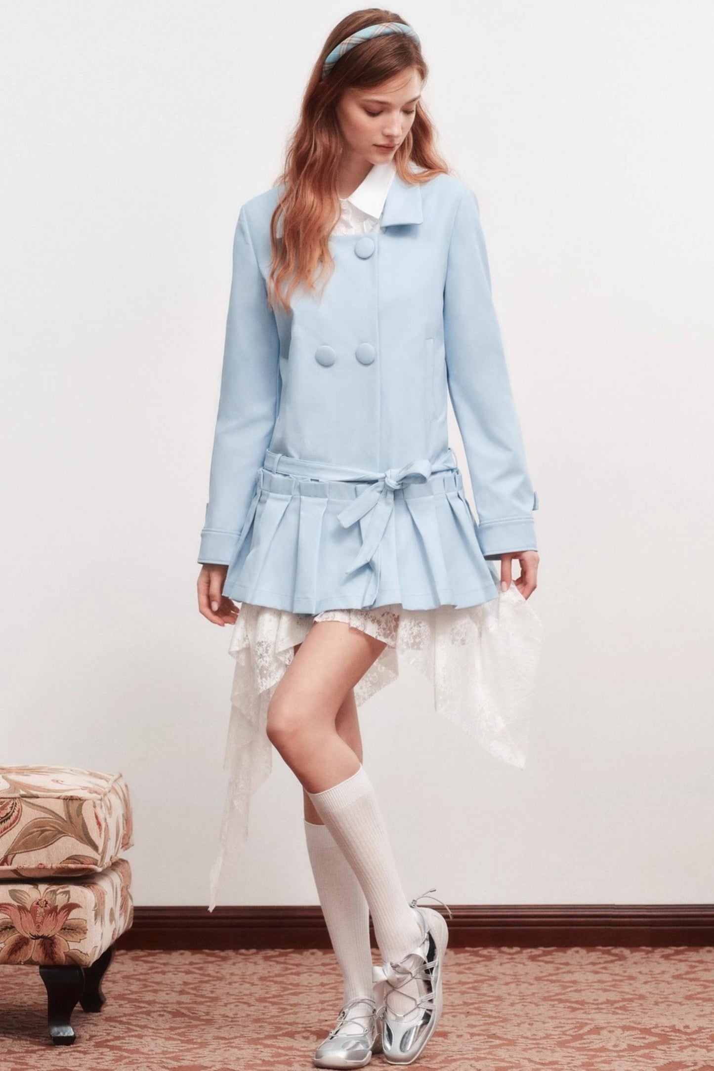 Square Neck Shirred Trench Coat Dress