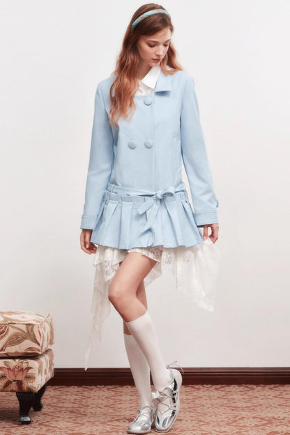 Square Neck Shirred Trench Coat Dress