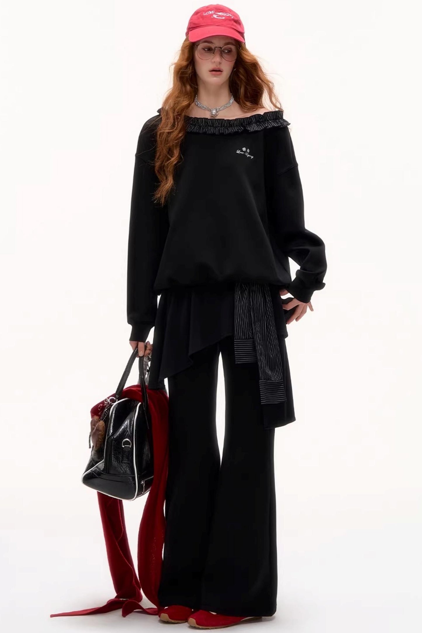 Asymmetrical Striped Ruffle Sweatshirt