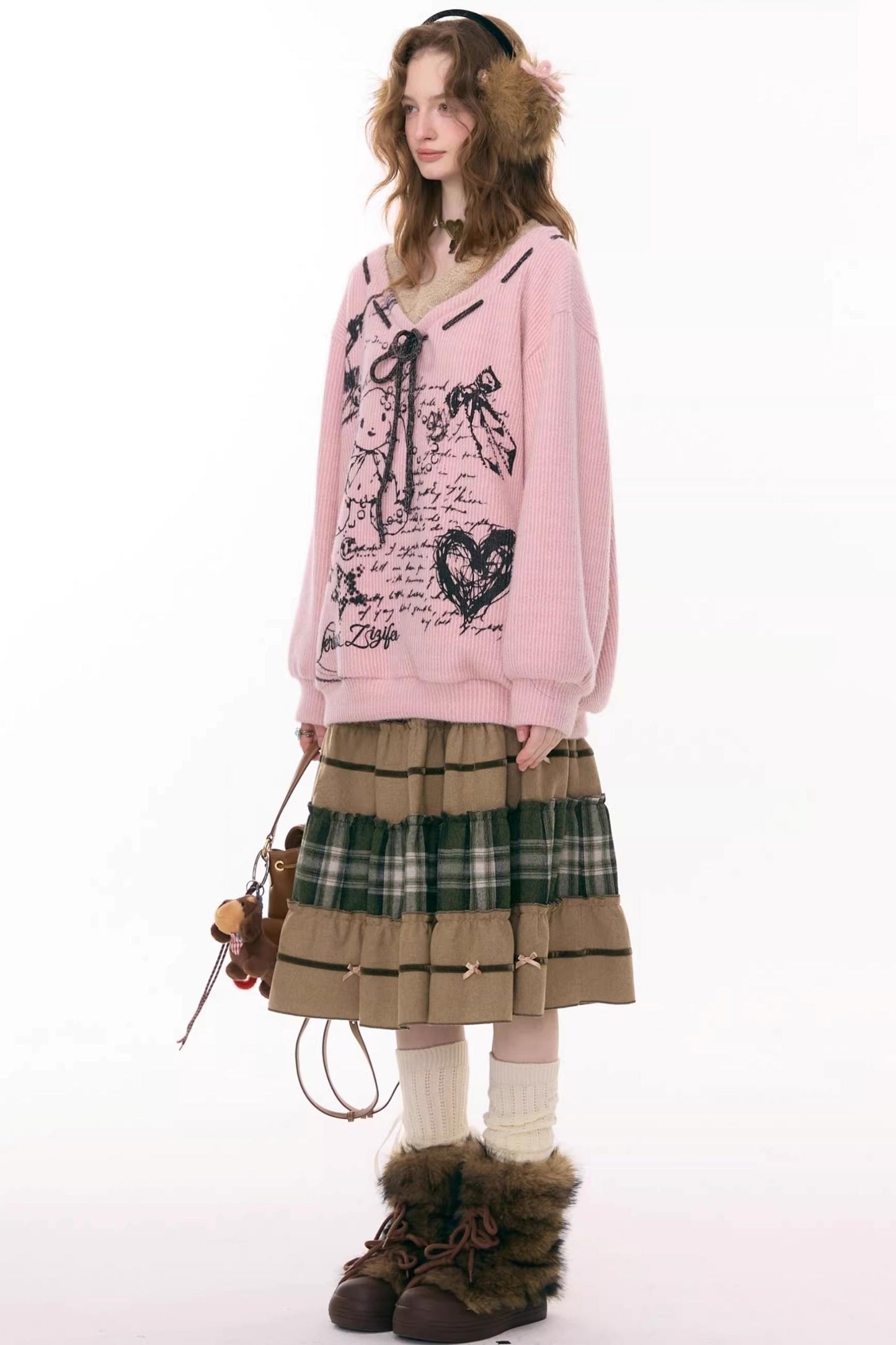 Patchwork Plaid Mid-Length Skirt