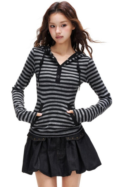 Spicy Striped Hooded Sweater