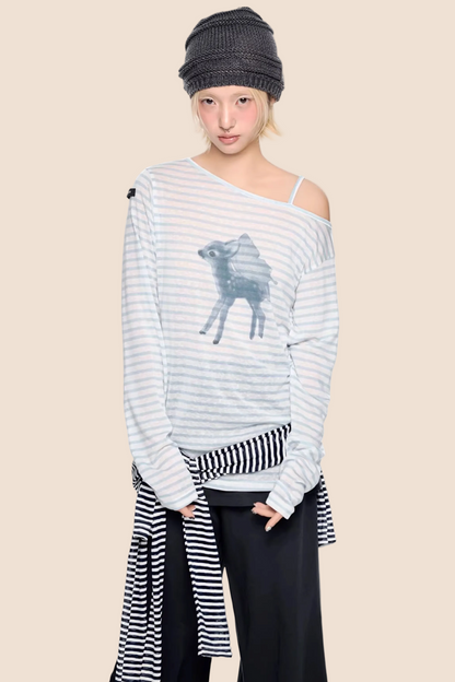 Off-Shoulder Deer Print Blouse