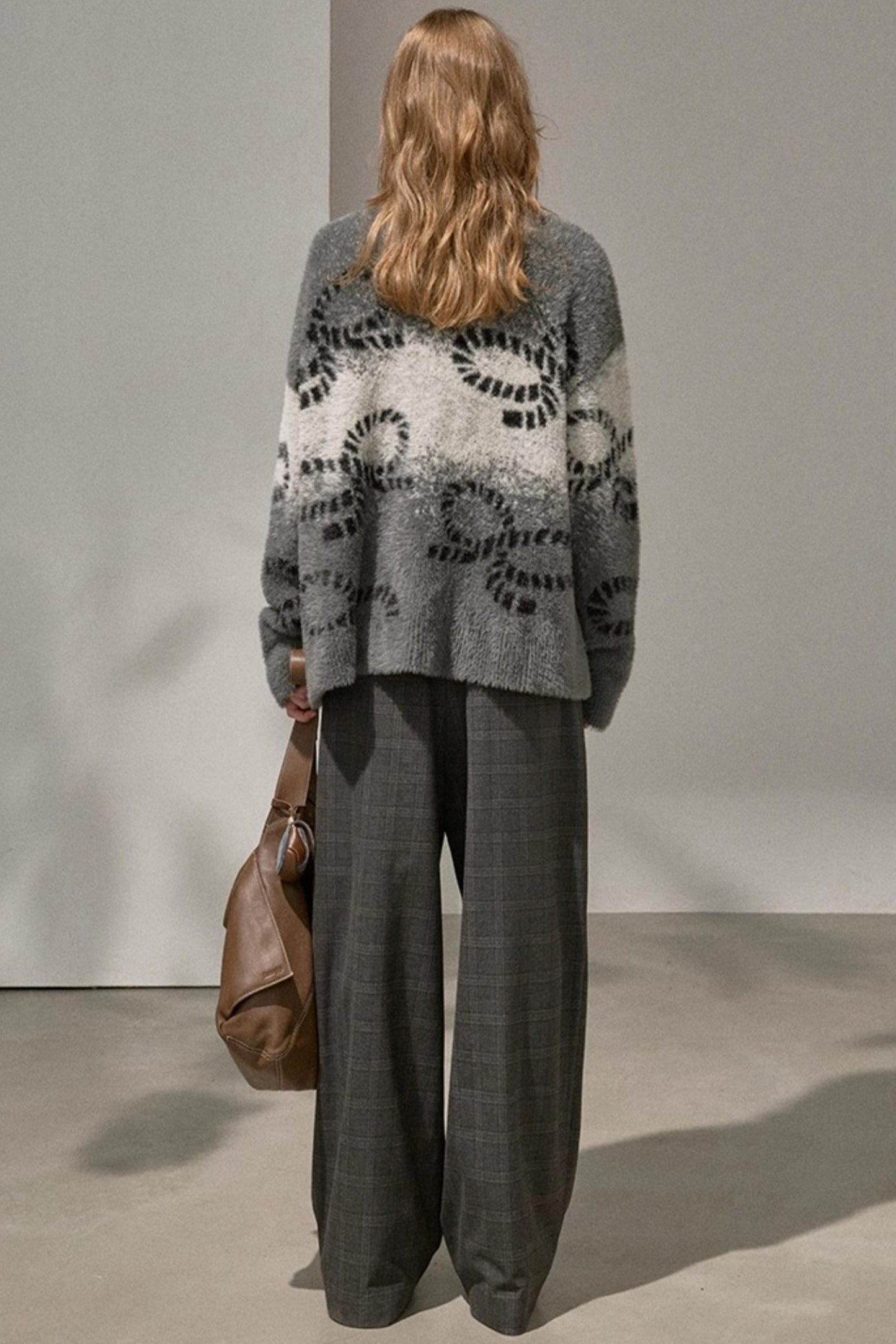 Bow Gradient V-Neck Knitted Cardigan