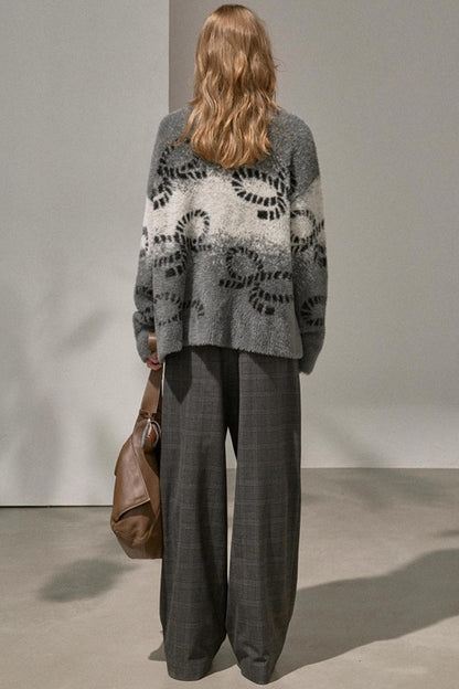 Bow Gradient V-Neck Knitted Cardigan