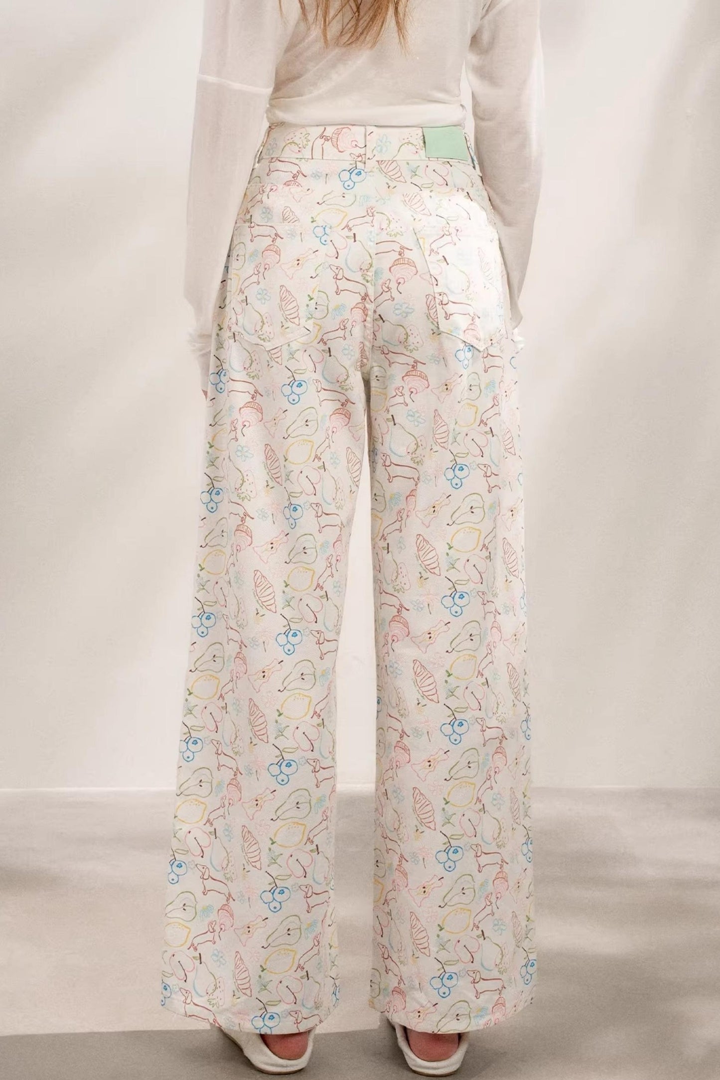 White Floral Wide-Leg Jeans