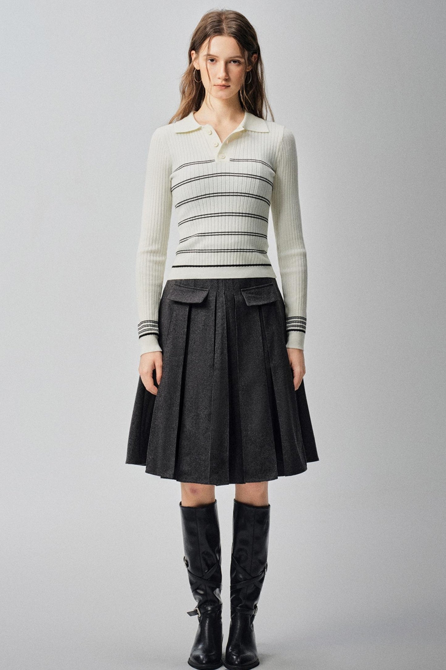 Mountains Valley Gray Wool A-line Skirt