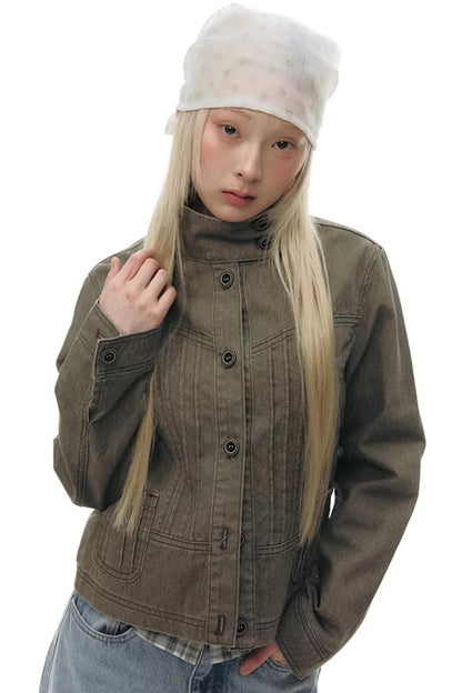 Pleated Split Denim Matching Set