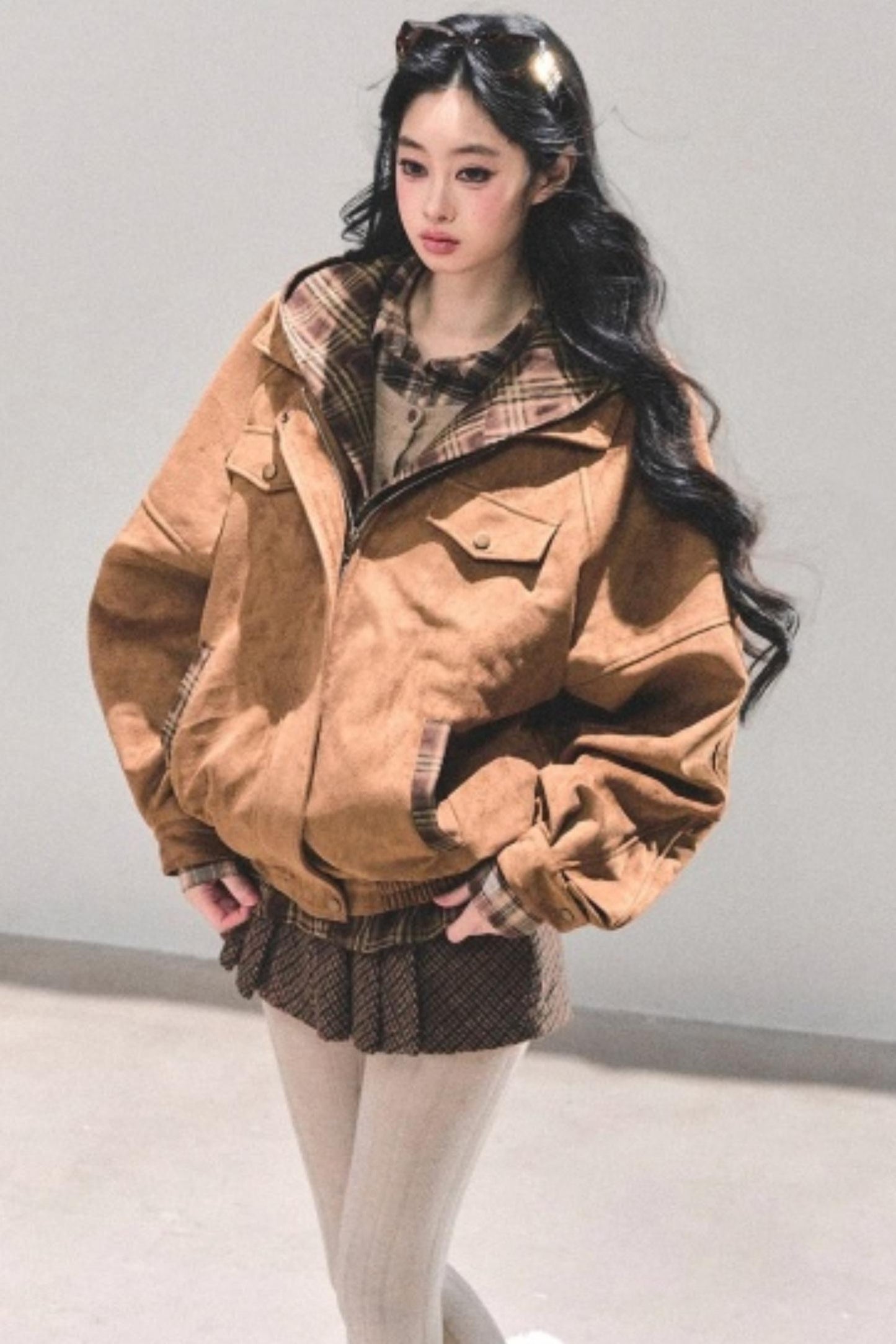 Hepburn Plaid Hooded Coat