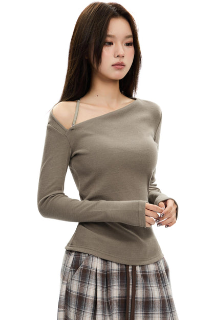 Slanted Shoulder Slim Fit Base Layer Top