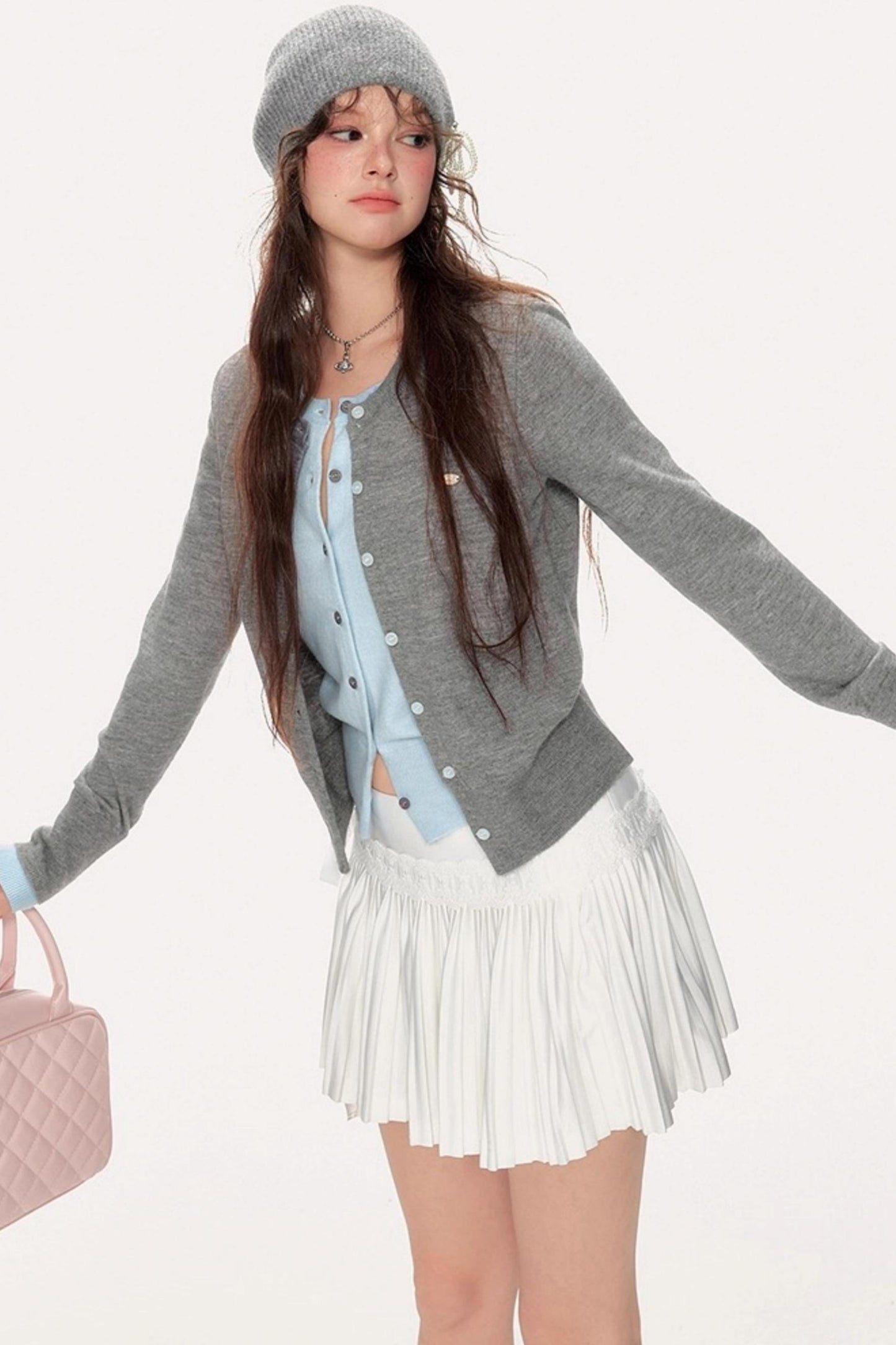 Sweet Girly Contrast Knitted Cardigan