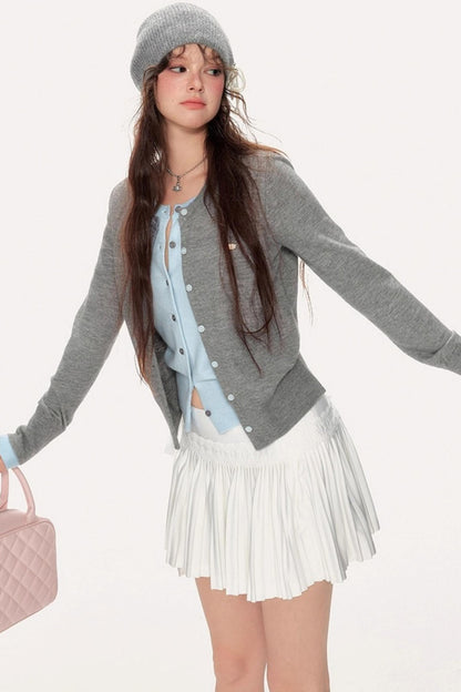 Sweet Girly Contrast Knitted Cardigan