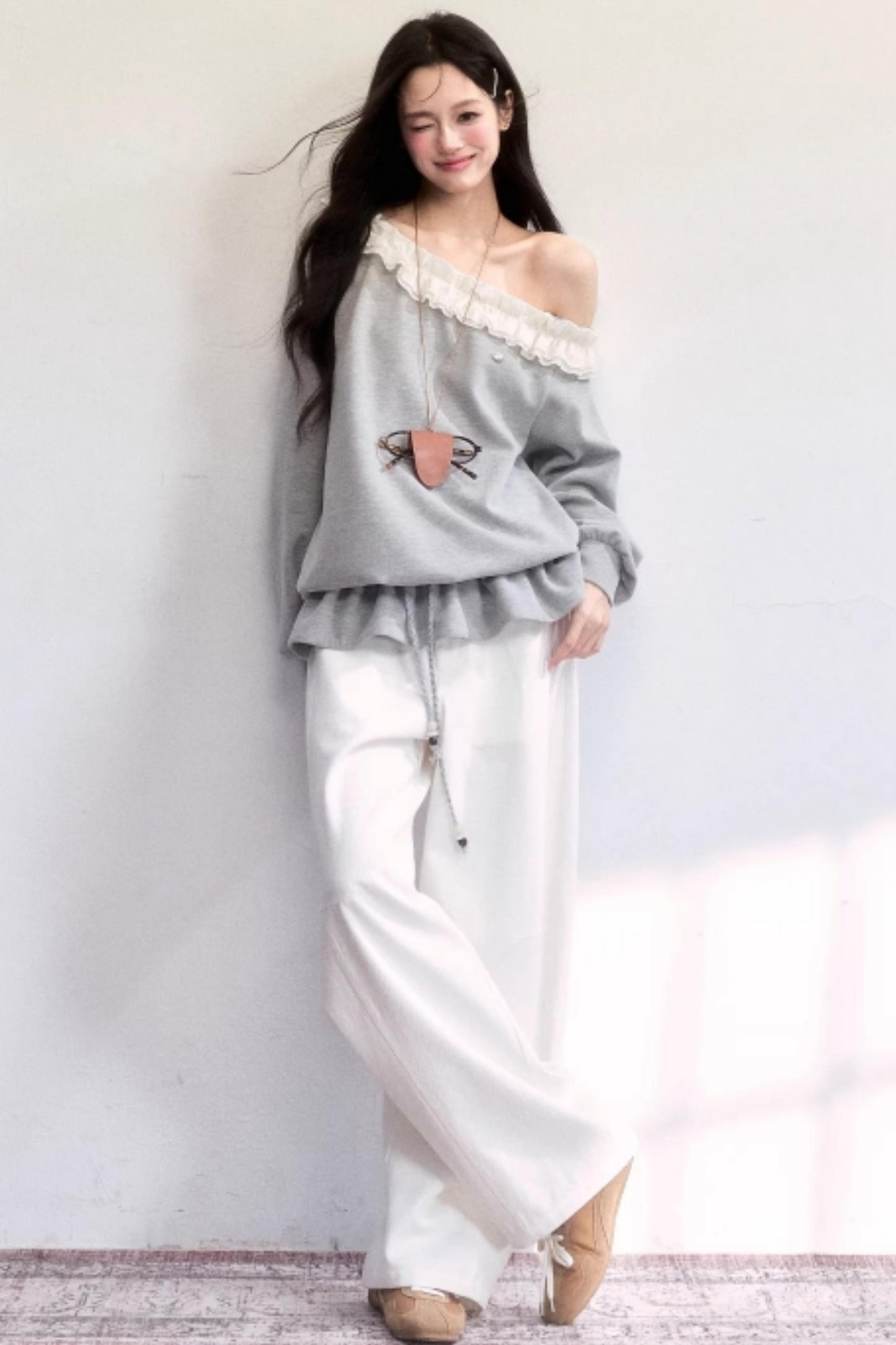 Lace-Up Drawstring Sweatshirt