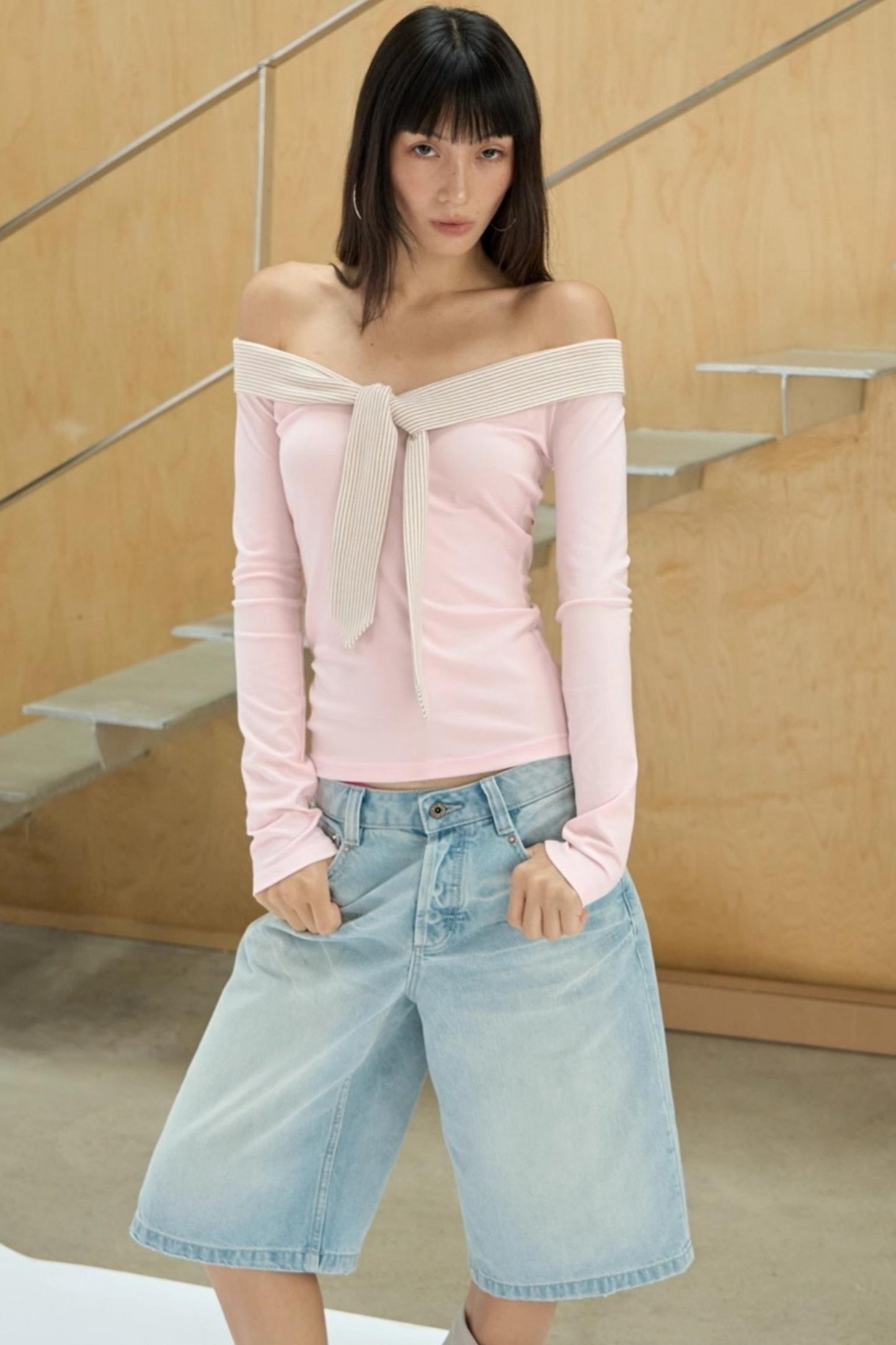 One-shoulder Striped Top