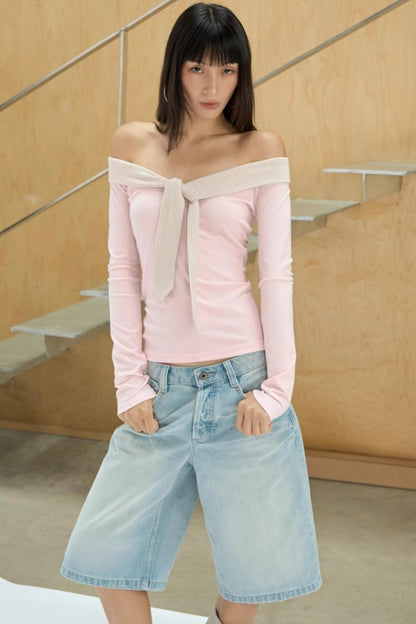 One-shoulder Striped Top