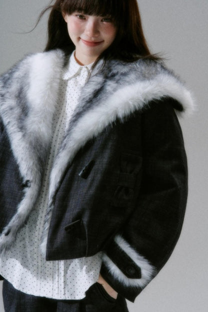 Navy Collar Plush Jacket