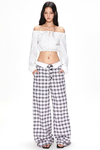 Summer Plaid Wide-Leg Pants