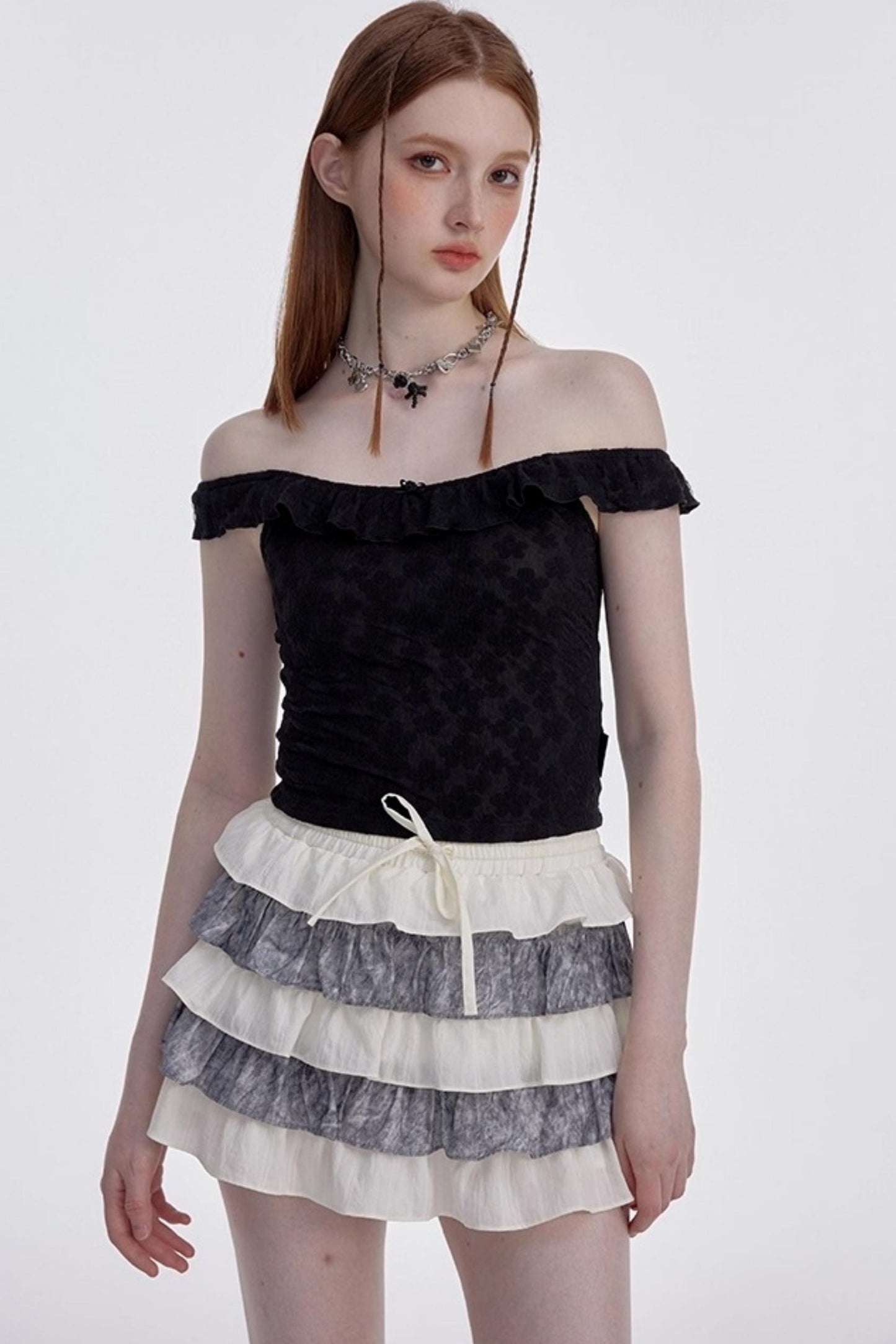 Beige-Gray High-Waisted A-Line Skirt